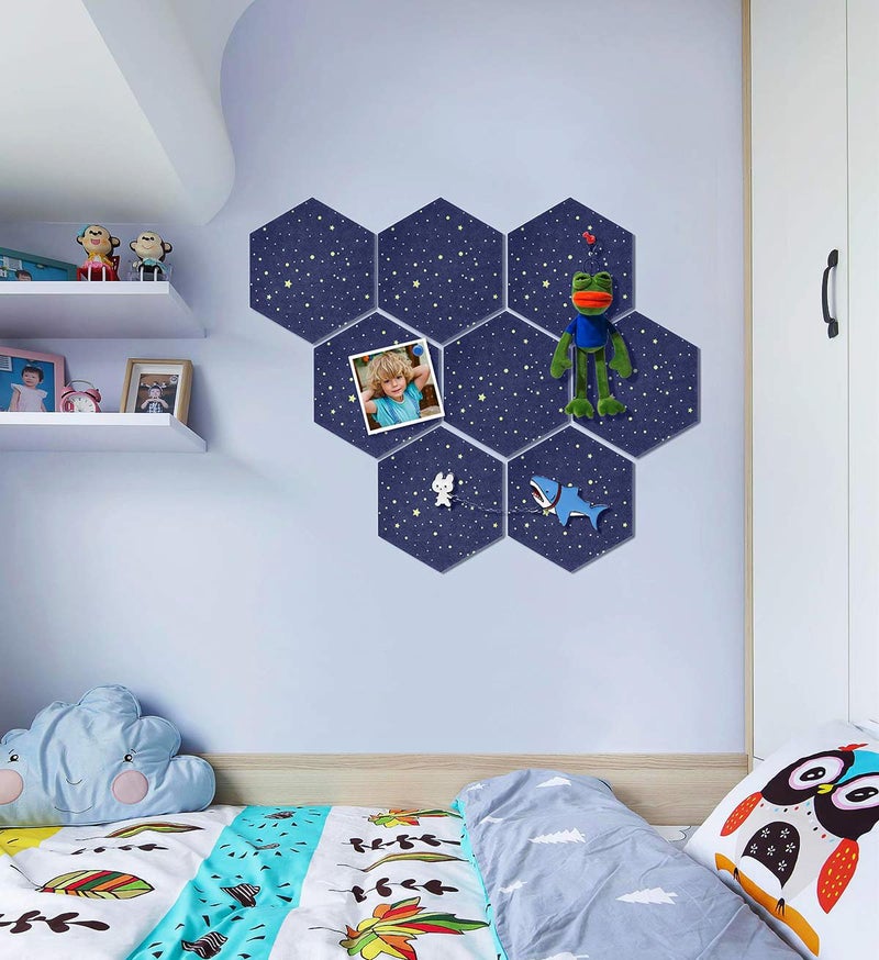 Uoisaiko Felt Hexagon Bulletin Board with 20 Push Pins, Pack of 8 Notice Boards for Home Office Kitchen, Push Pin Board Felt Wall Tiles for Photos Memos - Image 4